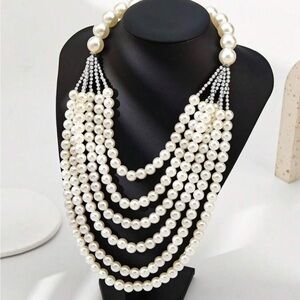 Luxurious Multi-Strand Creamy White Pearl Necklace